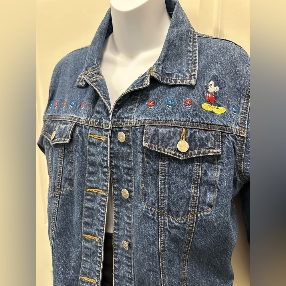 Vintage 90's Mickey Unlimited Tag Mickey Mouse Flowers Jean Jacket, Disney - Picture 1 of 3